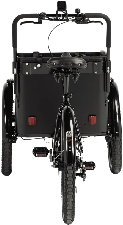 Cargobike Delight bakifrån med bakljus och bakhjul