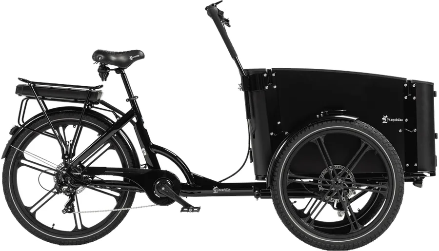 Cargobike Flex från sidan med batteriet på pakethållaren